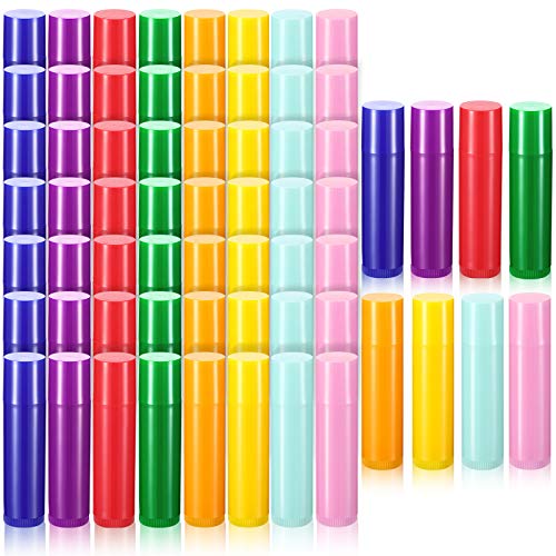 64 Pieces 5ml Empty Lip Balm Tubes, 8 Colors Refillable DIY