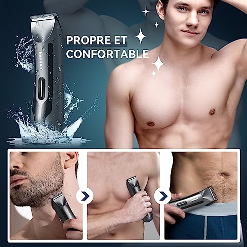Kensen Body Hair Trimmer for Men - Ceramic Blades, LED Light, IPX7 Waterproof
