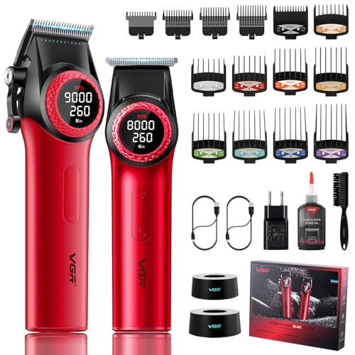 VGR Professional Hair Clipper & Trimmer Set, Cordless Barber Clippers with DLC Blade