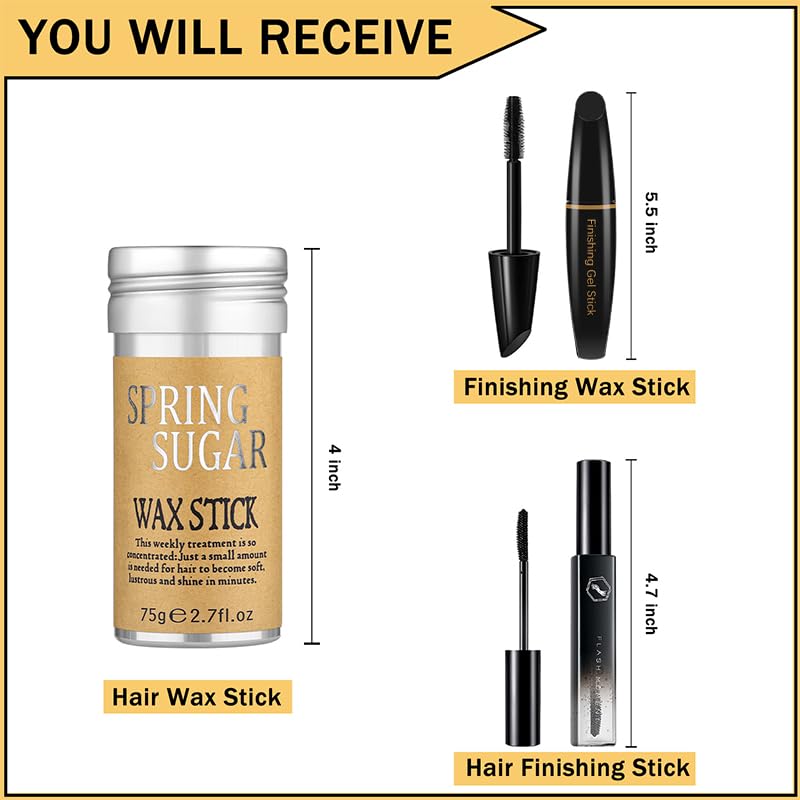 SPRINGSUGAR Hair Wax Stick, Finishing Stick & Gel Stick Set - Strong Hold for Fly Away, Styling Products for Women