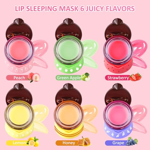 6 PCS Bee Lip Balm Lip Mask Honey Pot, Valentines Day Gifts, Moisturizing Lip Sleeping Mask for Dry Chapped Lips with Propolis, Honey Balm Lip Balm with Stick
