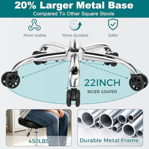 Heavy Duty Rolling Stool 450lb, 22" Metal Base with Wheels