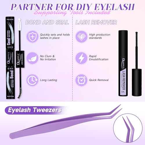 QUAFFLY 184Pcs Eyelash Extension Kit with Bottom Lashes, Adhesive & Tools