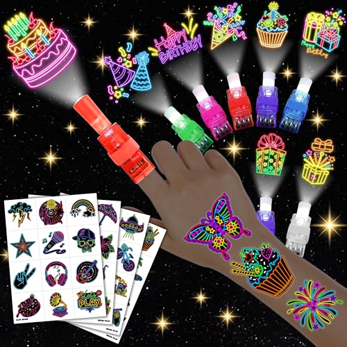 Neon Party Favors Set – 24 LED Finger Lights & 48 Tattoos