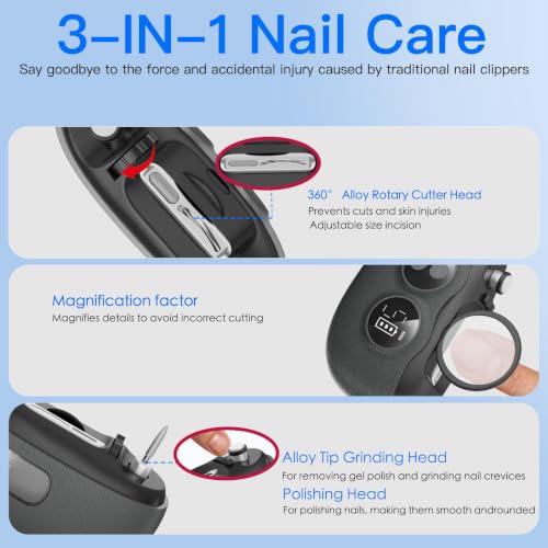 Electric Nail Clipper 3-in-1 with Magnifier & Polishing