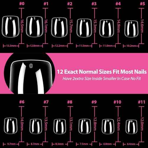 UNA GELLA Extra Short Square Nail Tips XS Short Square Gel Tips 216pcs Press On Nails Full Cover 12 Sizes Clear Fake Nails Extension for Home DIY Nail Salon Soft Gel Tips