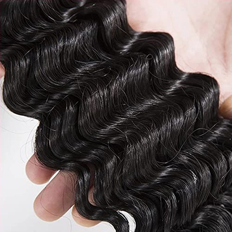 Deep Wave Human Hair Bundles - Natural Black, 3 Pack, 16-20 Inch
