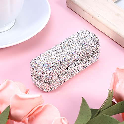 HAKUNA Lipstick Case with Mirror,Rhinestone Crystal Lipstick Organizer Diamonds Lip Gloss Organizer Portable Travel Lipstick Organizer Makeup Cosmetic Storage Holder
