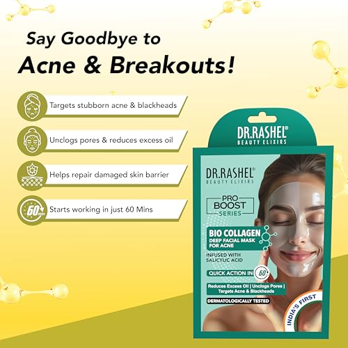 DR.RASHEL 100% Vegan Bio Collagen Deep Facial Mask Pro Boost Series | Acne Treatment & Oil Control | Quick Action 60 Minutes | 35 g / 1.23 oz