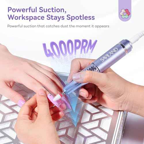 SAVILAND Advanced 4000RPM Nail Dust Collector: Rhinestones Shining Powerful Suction Dust Collector Nail Tech Adjustable Speeds Less Than 25db Nail Duster Vacuum For Acrylic Nails Tool Polish Salon Set