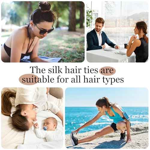 5 Pcs 19 Momme Pure Mulberry Silk Skinny Scrunchies and Ponytail Holders for Women's Hair Sleep