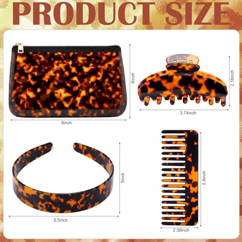 Tortoiseshell Hair Accessories Set - 4 Pc Makeup Bag & Styling Bundle