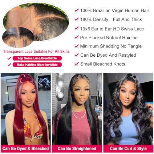 Straight Human Hair Wigs for Black Women Lace Front Wigs Pre Plucked Glueless 13x6 HD Lace Front Wigs Human Hair 180% Density Straight Frontal Wigs Human Hair 32 Inch