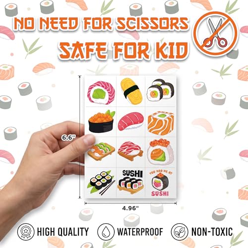 96 Sushi Temporary Tattoos for Kids | Kawaii Party Favors