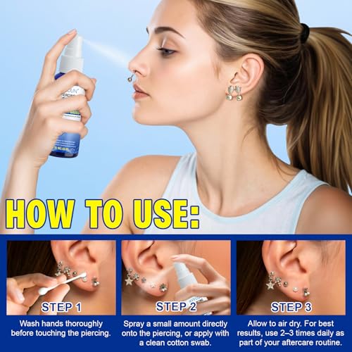 Gentle Saline Spray for Piercings - 2 Fl Oz Aftercare Cleaner