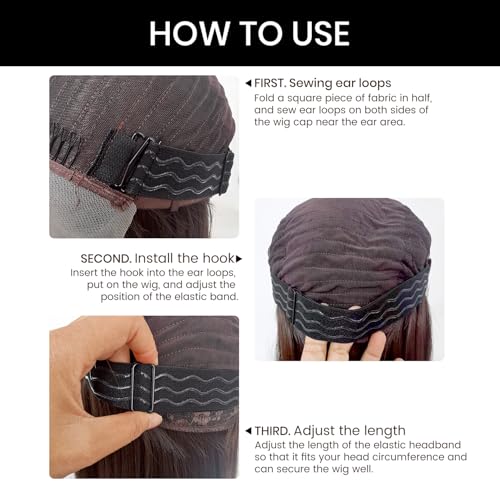 Adjustable Elastic Wig Band with Hooks No Slip Band 3 Pack Black - Wig Accessories
