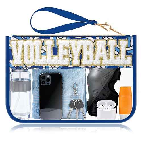 Volleyball Gifts Makeup Bag with Chenille Letter Patch, Clear Cosmetic Pouch PVC Organizer Purse, Waterproof Travel Bag, Portable Toiletry Storage Bag for Her Friends