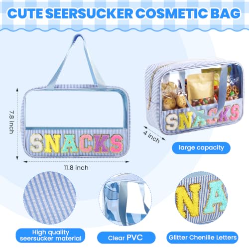Seersucker Makeup Bag with Chenille Letters, Clear Design