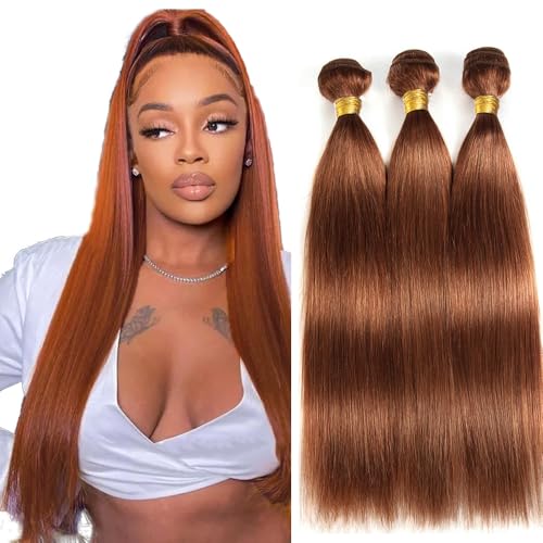 #30 Light Brown Straight Human Hair Bundles 18-22 Inch