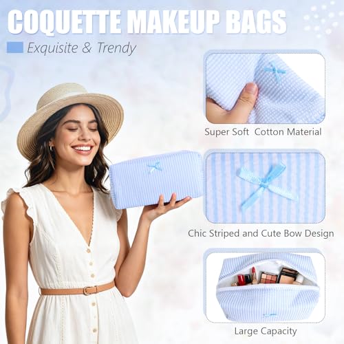 Giesiery 8 Pack Seersucker Makeup Bags - Cute Travel Cosmetic Pouches