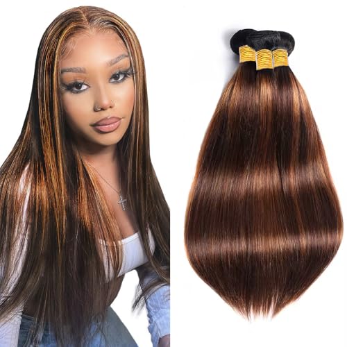 Freiuoke 300g Human Hair Bundles Brown S 28-32 Inch Straight Virgin Hair