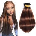Freiuoke 300g Human Hair Bundles Brown S 28-32 Inch Straight Virgin Hair
