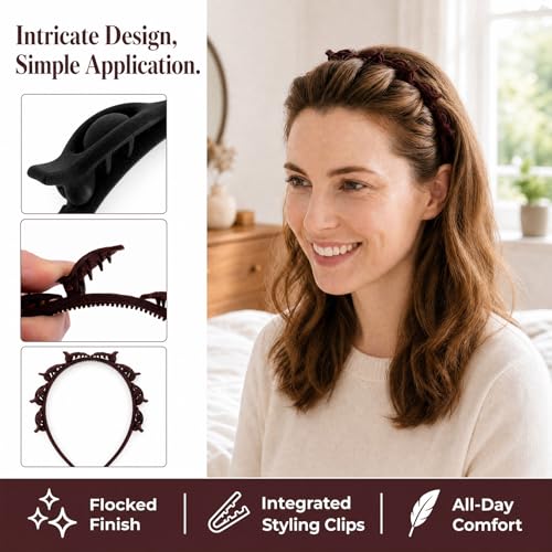 PAGOW 2-Pack Braided Headband with Clips for Women