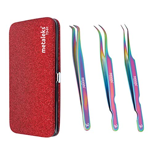 3 Pcs Russian Volume Japanese Stainless Steel Tweezers for Eyelash Extension (Multi Titanium Coated.)