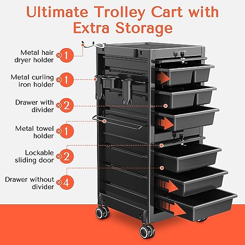 6-Drawer Lockable Salon Trolley with Wheels