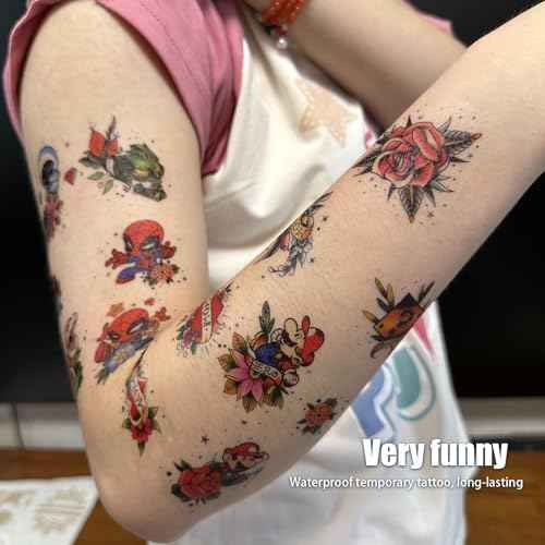 53 tattoo sets,American retro tattoos,Superhero Temporary Tattoos for Kids and Adult,retro and innovative designs, beautiful small tattoos, temporary tattoos for adults and kids (53 Superhero)
