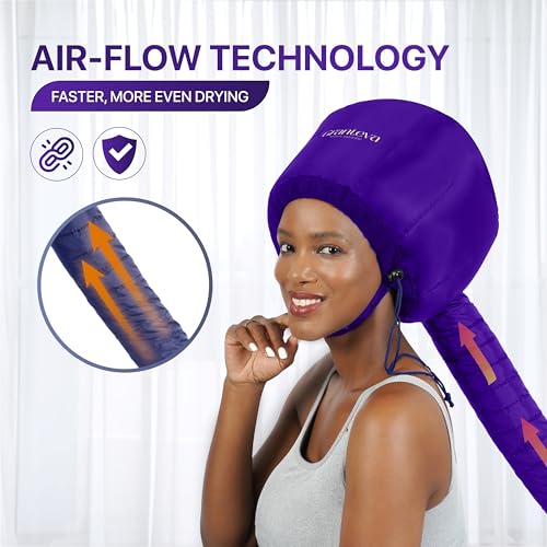 Granteva Purple Bonnet Hair Dryer Attachment with Headband - Diffuser Cap for Curly Hair, Heat Reduction & Faster Drying