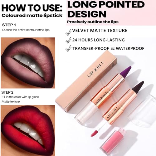 Red Lip Liner & Liquid Lipstick Set - Waterproof Matte