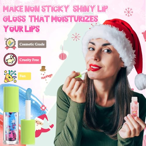 Christmas Lip Gloss Making Kit- Fun Lip Gloss Kit to Make Your Own Lip Gloss for Girls, Women, Teens, Beginner, Moisturizing Lip Gloss Base, DIY Lipstick Set Christmas Gift for Women, Daughters