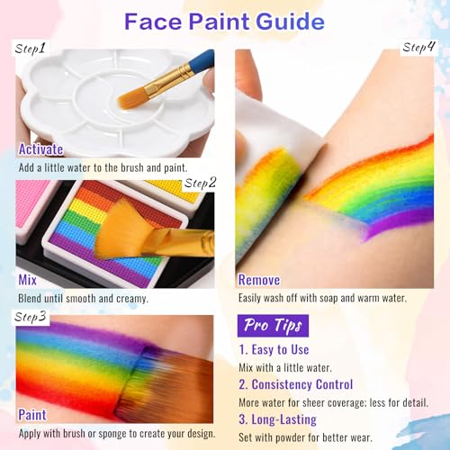 42-Color Face Paint Kit with Brushes & Stencils