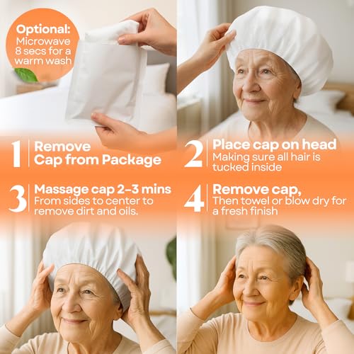 No Rinse Shampoo Caps (Pack of 6) ? Rinse-Free Shower Cap for Elderly, Bedridden Patients, Travel, Hospital, or Camping ? Waterless Hair Wash Solution