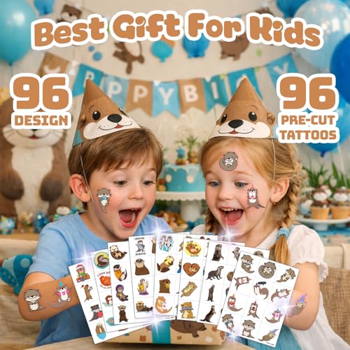 96 PCS Otter Temporary Tattoos - Pre-cut Party Favors