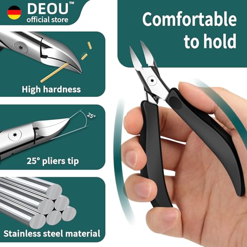 DEOU Toenail Clippers Blade for Ingrown and Thick Nails Stainless Steel Pedicure Tools at Home ingrown toenail Treatment Professional Podiatrist Nail Clippers with (Eagle Beak Pliers+Nail Remover)
