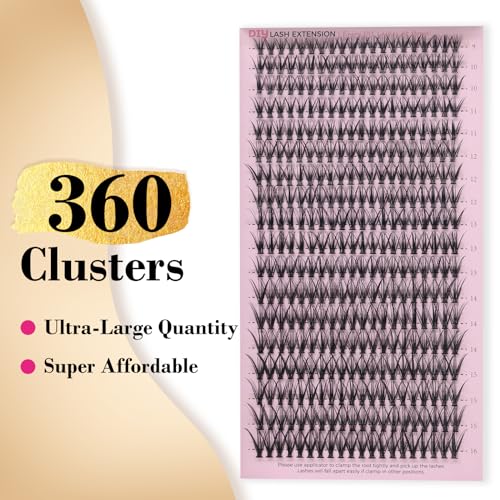 360 PCS Individual Cluster Lashes C Curl 0.07D 9-16mm MIX 30D DIY Eyelash Extensions Reusable False Lashes Long Faux Mink Eyelash Clusters Extensions