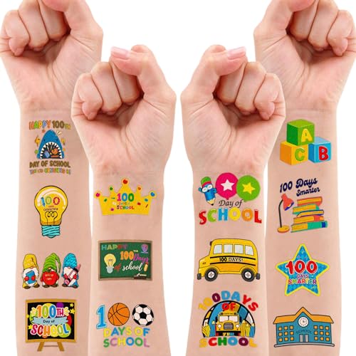 100 Days of School Temporary Tattoos - 96 Piece Set