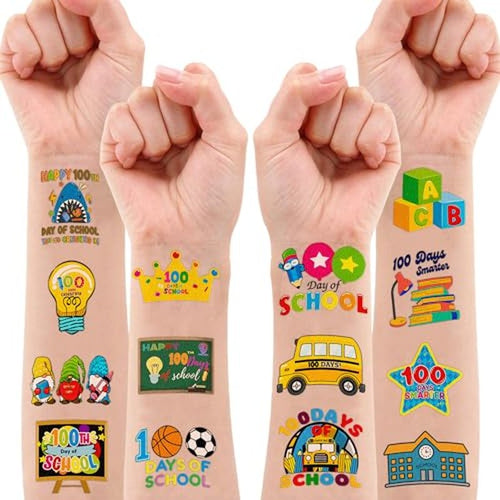 100 Days of School Temporary Tattoos - 96 Piece Set