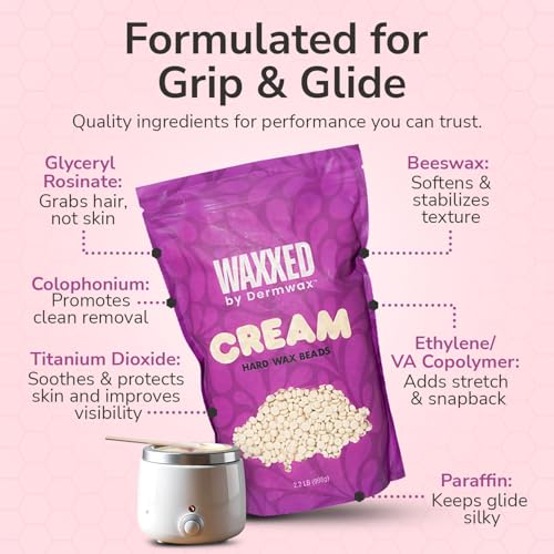 WAXXED Cream Hard Wax Beads 2.2LB ? Professional Cream Hard Wax for Hair Removal ? Titanium Dioxide Infused Wax Beads for Sensitive Skin ? Smooth Application & Clean Removal ? Salon & Home Use