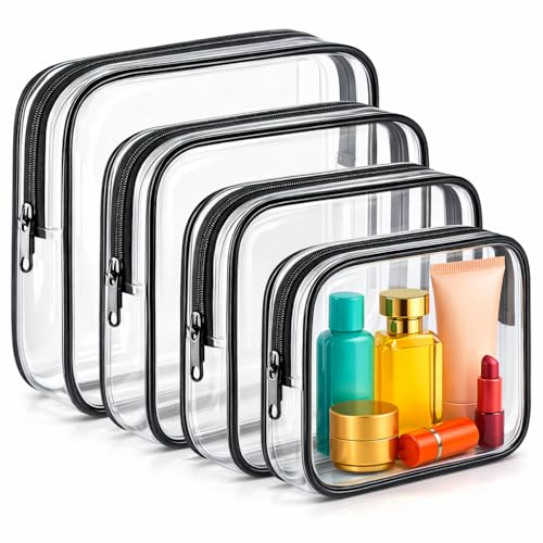 Clear Makeup Bag 4 Pack - TSA Approved Travel Toiletry Organizer