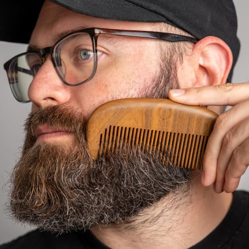 ZEUS Sandalwood Beard Comb for Men, Natural Wooden Comb with Leather Sheath, Travel-Friendly & Anti-Static Grooming Tool (S31)