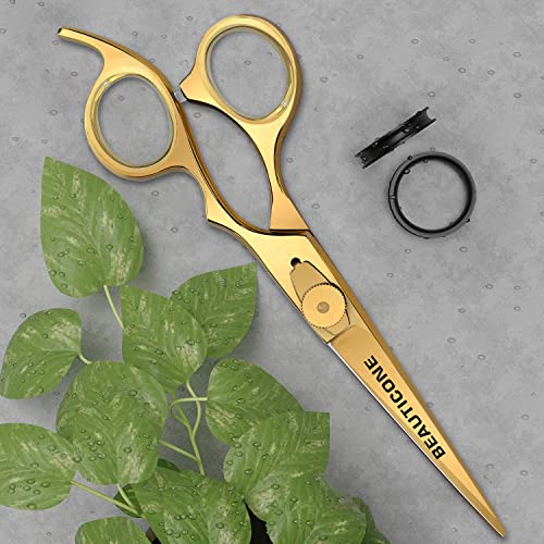 BEAUTICONE Hair Cutting Scissors | Professional Stainless Steel Barber Scissors/Shears | Hairdressing Scissors | Smooth & Sharp Edge Blades - Hair Scissors for Men/Women (Gold)