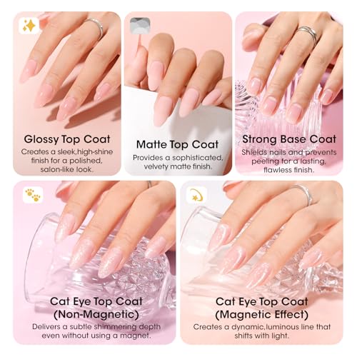 GELLEN 24-Piece Gel Nail Polish Kit - 20 Colors, Cat Eye & Top Base Coats