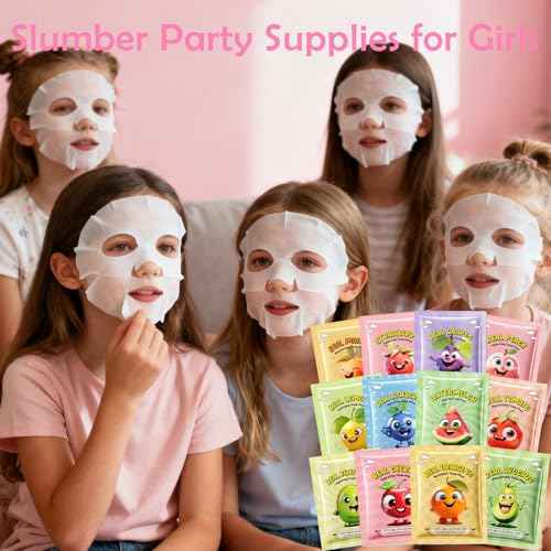 12 Pack Fruit Face Mask for Kids, Stocking Stuffers for Teen Girls, Skin Care for Kids, Christmas Gifts, Moisturizing Face Masks SkinCare, Face Masks Bulk, Slumber Party Supplies for Girls