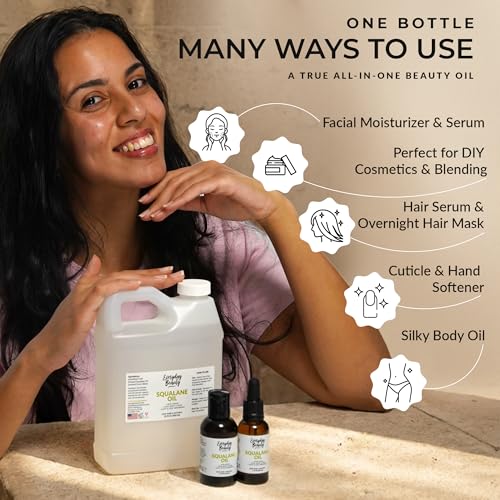 Squalane Oil - 100% Pure & Natural Plant Derived Facial Oil 2 Fl Oz - Cold Pressed and Unrefined Premium Grade Multipurpose Moisturizing Oil for Skin and Hair