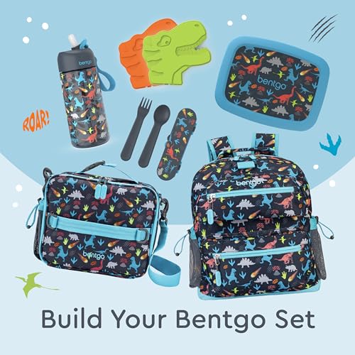 Bentgo Kids Lunch Bag - Durable, Double-Insulated Lunch Bag for Kids 3+; Holds Lunch Box, Water Bottle, & Snacks; Easy-Clean Water-Resistant Fabric & Multiple Zippered Pockets (Dinosaur)