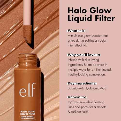 e.l.f. Halo Glow Liquid Filter, Complexion Booster For A Glowing, Soft-Focus Look, Infused With Hyaluronic Acid, Vegan & Cruelty-Free, 3 Light/Medium