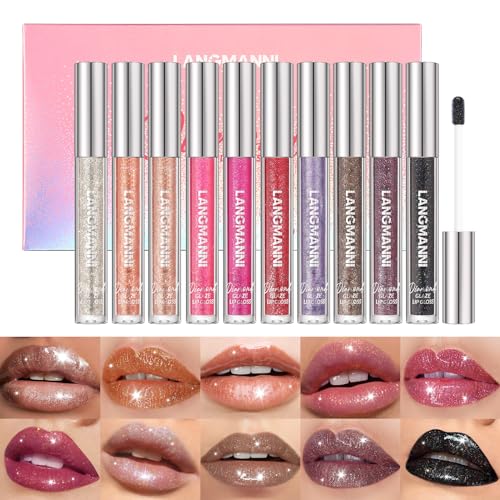 LANGMANNI 10-Color Diamond Glitter Lip Gloss Set